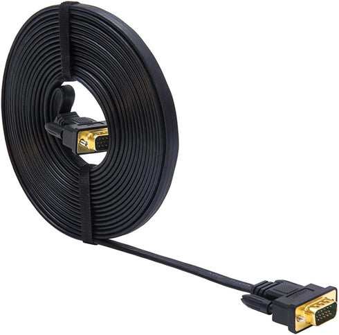 DTech 5M Ultra Thin Flat VGA Cable, 15 Pin Male to Male Connector, 16 Feet, Black