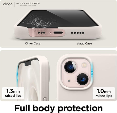 elago iPhone 13 Case, Slim Liquid Silicone, Shockproof Full Body Cover, Anti-Scratch Microfiber Lining, 6.1" (Stone)