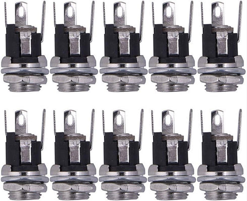 HiLetgo 10pcs DC Power Supply Jack Socket, Female Panel Mount Connector, 3-Pin 5.5 x 2.1mm