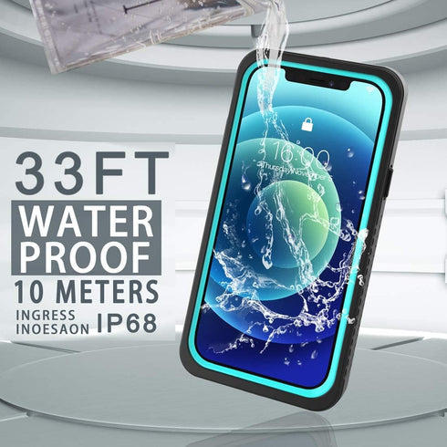 iPhone 12 Waterproof Case, Shockproof Dustproof IP68 Full-Body Hard Case with Built-in Screen Protector, Teal