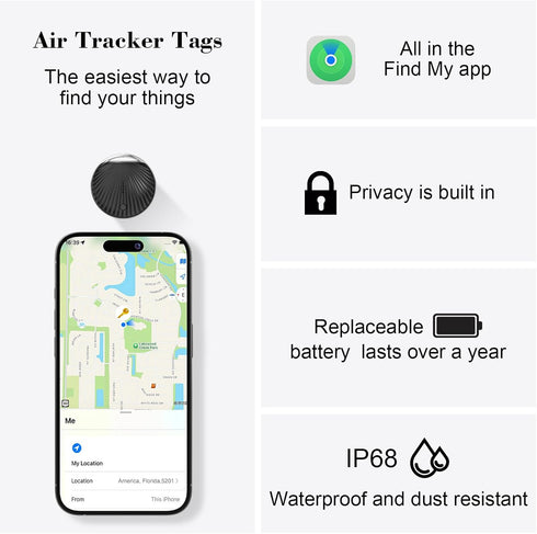 ssltvti IP68 Air Tracker Tag, Smart Tag Bluetooth Tracker Works with Apple Find My (iOS Only), Waterproof, Replaceable