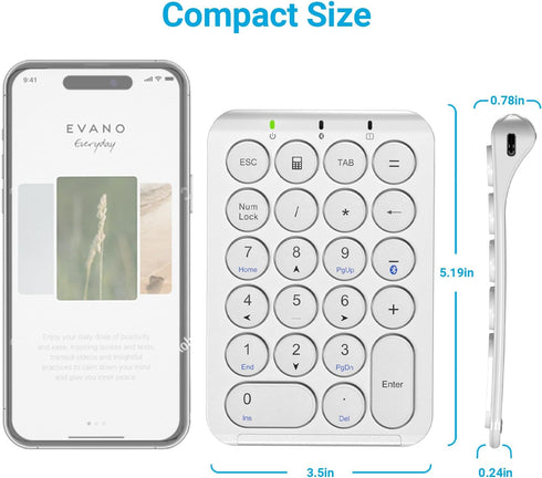 iClever Number Pad, KP08 Bluetooth Number Pad, Ultra Slim and Lightweight, USB-C Charge, for Laptop, iPad, Mac, PC