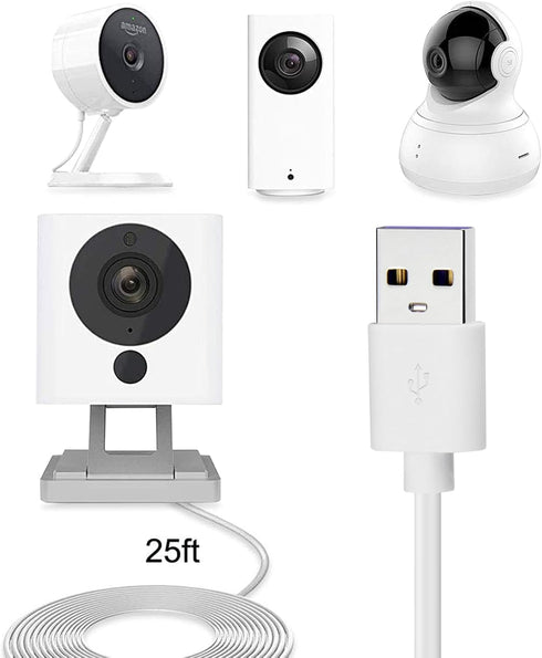 Smays 4-Pack 25ft Security Camera Micro USB Extension Cable Compatible for Wyze Cam Pan, Blink Mini, YI Home Camera, White by Smays