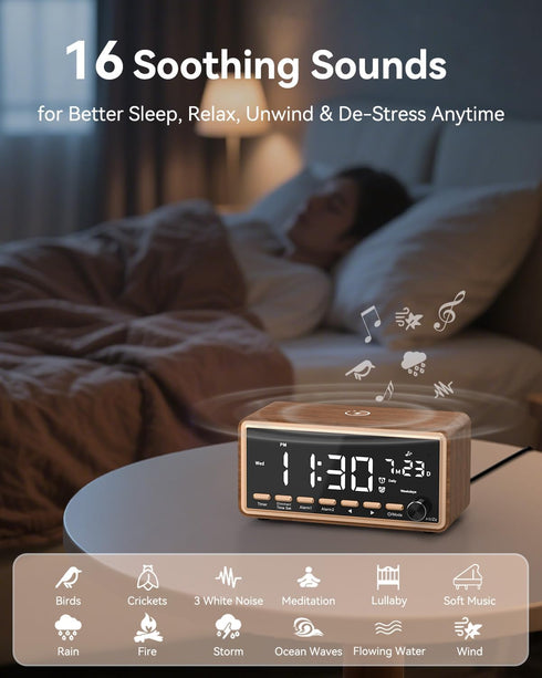 Charging,Dimmable Digital Alarm Clocks Radio for Bedrooms,FM Radio & White Noise Sound Machine with Timer,Bluetooth