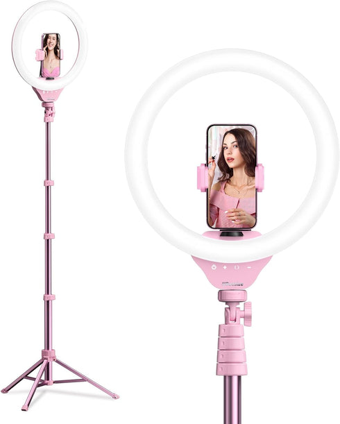 UBeesize 12'' Selfie Ring Light with 62’’ Tripod Stand for Video Recording, Live Streaming, Compatible with Phones, Pink