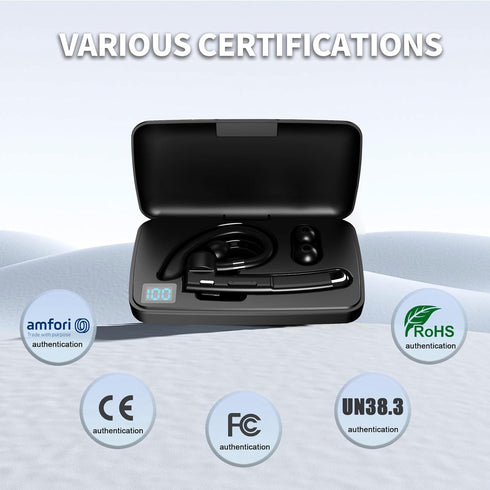 Wireless Bluetooth Headset with 500mAh Charging Case, 80 Hours Talking Time, V5.1 Hands-Free Earphones for