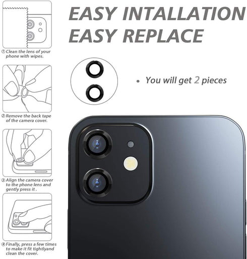 CloudValley Camera Lens Protector for iPhone 12/12 Mini/11 - Tempered Glass Film, 2 Pack with Cleaning Kit