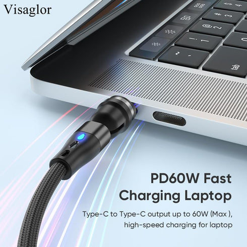 PD 60W USB C Magnetic Charging Cable 2Pack/6.6ft, 3A Fast Charging Data Transfer USB C/A to USB C