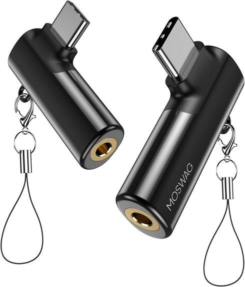 MOSWAG USB C to 3.5mm Jack Adapter, Right Angle Type USB C to AUX Jack Adapter, Compatible with Samsung S23 S22