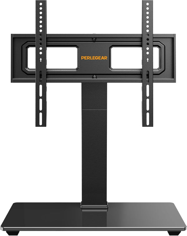 Perlegear Universal Swivel TV Stand, Height Adjustable for 32–70 inch TVs, Tempered Glass Base, Holds Up to 88 lbs,