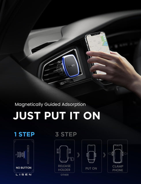 LISEN 2 Pack Magnetic Phone Holder for Car Mount, 6 Military Magnets Vent Cell Phone Holder - Blue