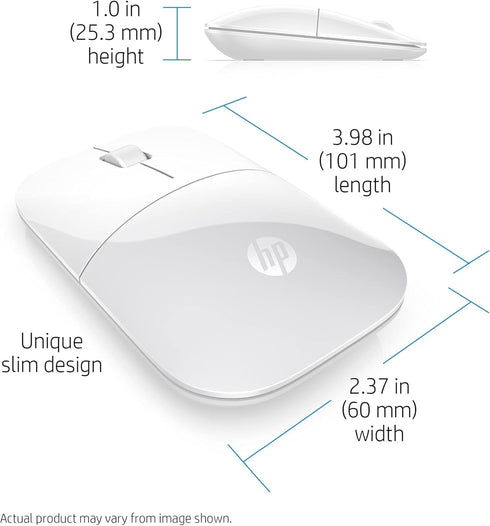 HP Z3700 2.4 1200 16 Wireless Mouse, White, Slim, Multi-OS & Device Compatibility, GHZ Connectivity, Multi-Surface