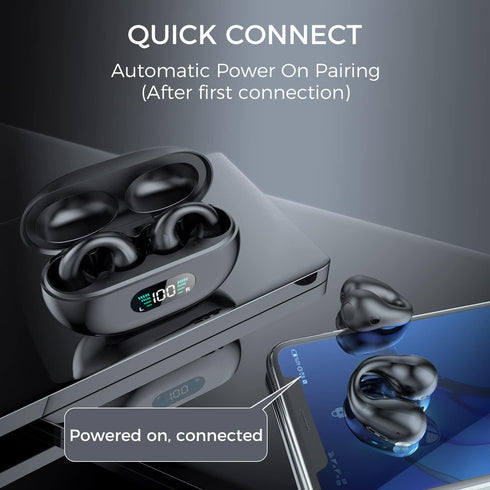 Wireless Ear Clip Bone Conduction Earbuds, Bluetooth 5.3, 18 Hours Playtime, Lightweight, Black for Cycling, Sport,