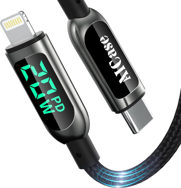 AICase 4FT USB C to Lightning Cable with LED Display, compatible with iPhone 13, 12, 11, AirPods Pro, supports Power