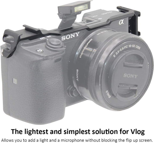 Dual Cold Shoe Adapter Relocation Plate, Easy Hood Microphone Extension Cold Shoe Mount Bracket for Sony Alpha A6400
