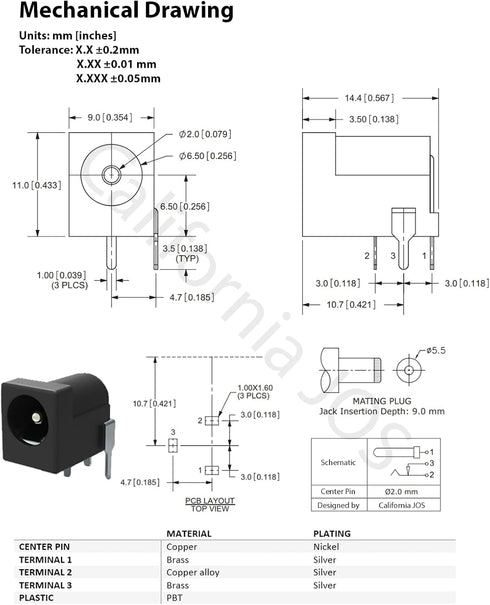 Breadboard-Friendly 2.1mm PCB Mounting Female DC Power Barrel Jack, 5 PCS DC Power Jack