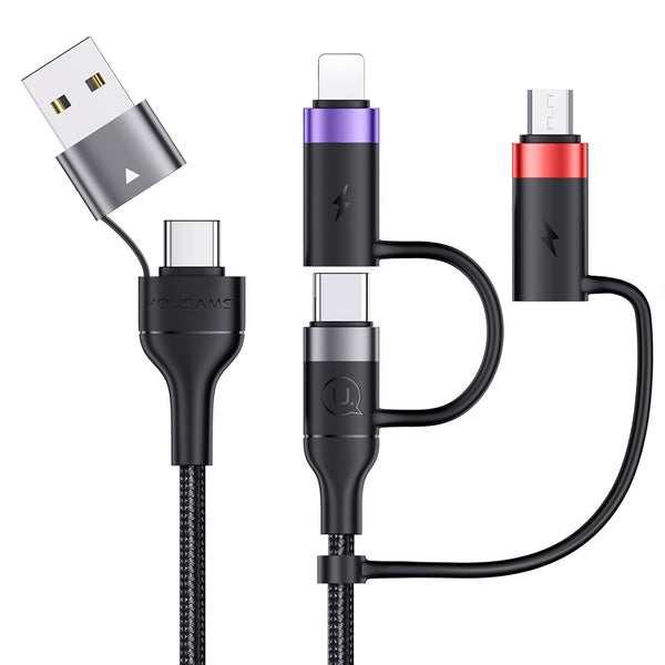 PD 60W USB C Multi Fast Charging Cable, 5-in-1 Nylon Braided Cord, 3A USB/C to Type C/Micro/Phone Adapter, 4FT Grey