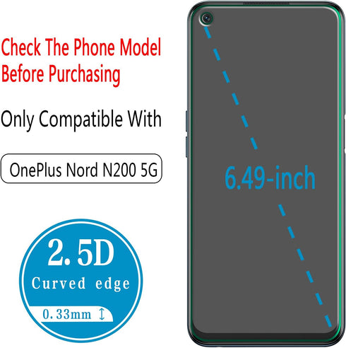 HPTech (2 Pack) OnePlus Nord N200 5G Screen Protector - Tempered Glass, 9H Hardness, Anti Scratch, Bubble Free