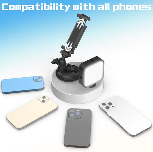 Suction Cup Phone Mount with Rechargeable Light, Mirror Holder for TikTok YouTube Instagram Makeup Content
