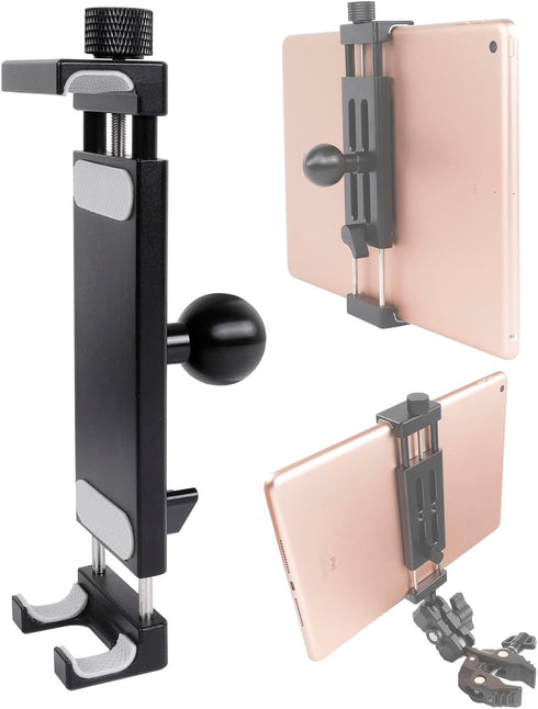 Aluminum Alloy Tablet Holder with 1" Ball Head, 360 Rotatable Tablet Mount for iPad and Other Devices from 4.7"-12.9",