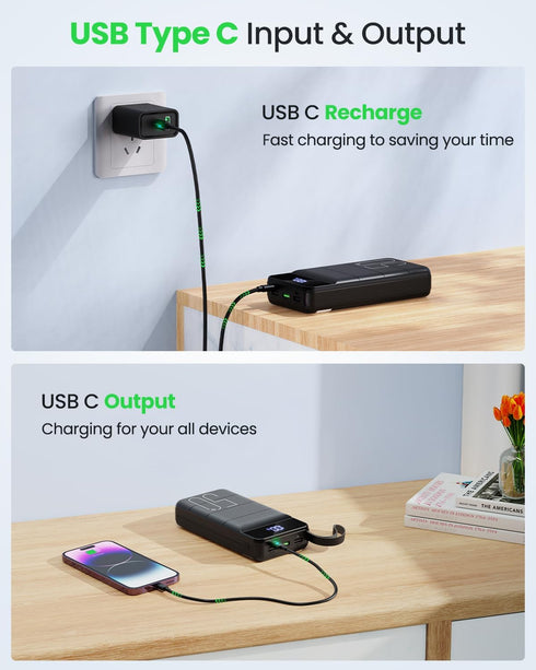 DAOLOT 50000mAh 22.5W 4 3 Pack Power Bank Fast Charging - Portable Charger USB C Quick Charge with Outputs & Inputs LED