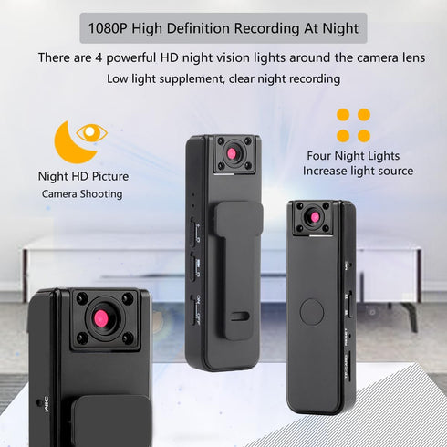 WAONIQ 32g 1080p 180 500mAh Body Cameras with Audio and Video Recording, HD Wearable Camera with Night Vision