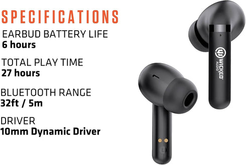 Wicked Audio Mojo 500 True Wireless Bluetooth Earbuds, Clear Call Mics, Long Battery Life, Mobile App, Custom EQ Modes