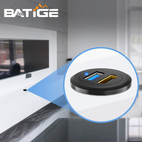 BATIGE USB 3.0 HDMI Car Mount Flush USB Port Cable, Alloy Shell Dash Panel Extension Cable with LED Indicator, 3ft