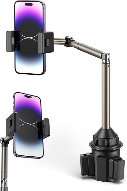 JSAUX Car Cup Holder Phone Mount, Metal Long-Arm Ultra Stable Holder for Car Cupholders, Adjustable for iPhone 16 15