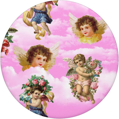 Y2K Aesthetic Angel Print Cherub Cloud Pink 90's Style PopSockets PopGrip: Swappable Grip for Phones & Tablets