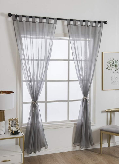 ZebraSmile 1 Panel Tab Top Curtains - Sheer Drapery for Bedroom & Living Room - Silver Gray 88(H) X55(W) in