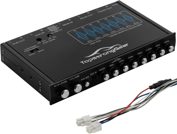 TOPSTRONGGEAR TSG7EQ 7-Band Car Audio Graphic Equalizer, Front 3.5mm Aux Input, High Voltage RCA Outputs