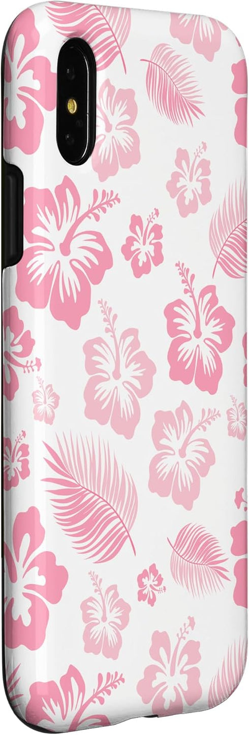 Pink Hibiscus Soft Girl Coquette Case for iPhone X/XS, Tropical Floral y2k Design