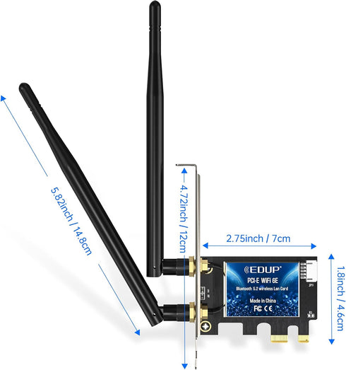 EDUP PCIe WiFi 6E Card Bluetooth 5.2 AX210, 5400 Mbps Tri-Band Wireless Network Adapter for Desktop PC Windows 10/11
