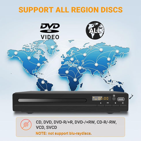 GOKUID 1080P DVD Player, HDMI Region Free DVD Players for Smart TV, Upscaling, USB Input, HDMI/RCA Output Cable