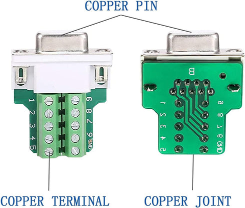 DB9 Female Connector, 4 Pack Solderless RS232 D-SUB Breakout Connector with Case, Long Bolts Tail Pipe