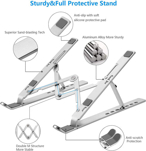 Leeboom 10-15.6Inch Laptop Stand for Desk, Ergonomic Design Adjustable Aluminum Foldable Portable Computer Stand
