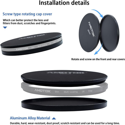 39mm Metal Lens Filter Caps, Compatible with All 39mm Camera Lens Filters, Ultra Precision CNC Machine Tools
