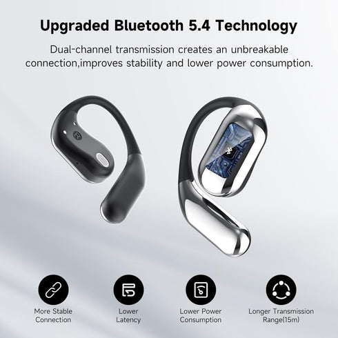Open Ear Bluetooth 5.4 Earbuds, IPX6 Waterproof Air Conduction Headphones, 50H Playtime, Ergonomic Ear Hook, Built-in