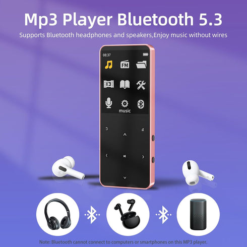 Tengsen Mp3 5.3, Mp3 128GB, Gold,32GB) Player with Bluetooth Portable Digital Music Player with Speaker, FM Radio