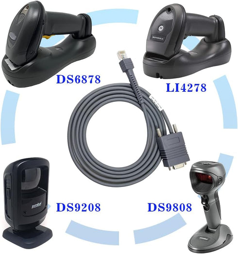 RJ45 RS232 DS3578 DS9808 DS9808 DS6608 DS4208 (3M 9FT RS232 Barcode Scanner Cable to Straight Cable for Symbol Zebra /
