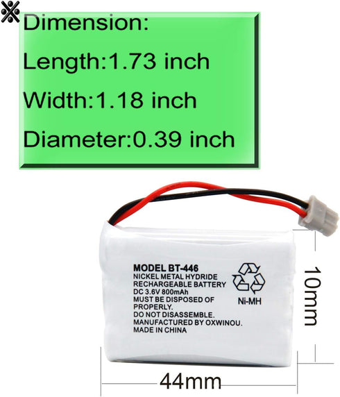 BT446 BT-446 Phone Battery Compatible with Uniden BBTY0503001 BT-1004 BT-1005, 3-Pack, 3.6V 800mAh