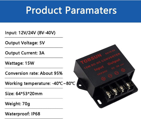 DC Converter Step Down Regulator, 5V Regulated Power Supplies Transformer (5V 3A 15W)
