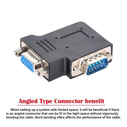 chenyang Vertical Flat Left Angled 90 Degree VGA SVGA Male to Female Extension Adapter, Black