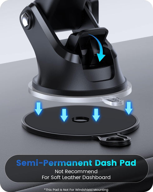 OQTIQ 3-in-1 Car Phone Mount, Dashboard, Windshield & Air Vent Holder with Strong Suction Cup, Adjustable Arm