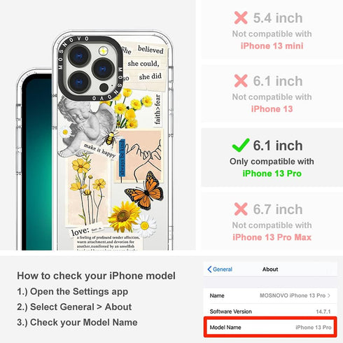 MOSNOVO Case for iPhone 13 Pro - Clear TPU Bumper Phone Case with Military-Grade Drop Protection, Vintage Art