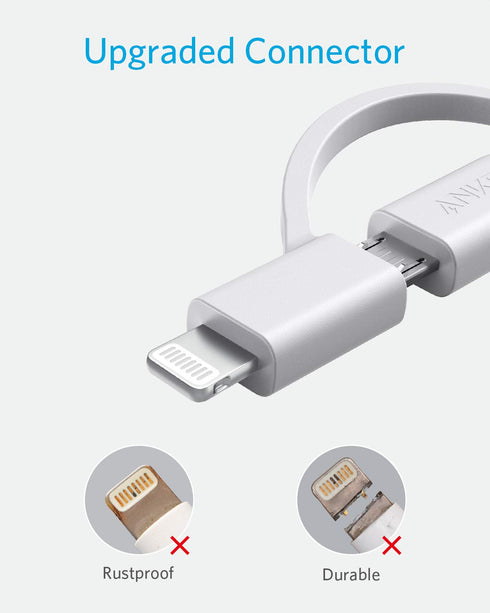 Anker Powerline II 3-in-1 Cable (3ft, White) for iPhone, iPad, Samsung Galaxy, Huawei, HTC, LG, Sony Xperia, Android.