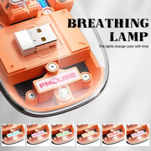 Transparent Wireless Mouse, Rechargeable Mute BT5.1/2.4G Bluetooth Mouse for Mac, iPad, Laptop, PC (Orange)