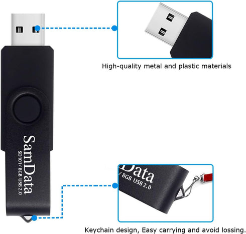 USB Flash Drive 8GB 1 Pack, USB 2.0 Thumb Drive Swivel Memory Stick with Led Indicator for Data Storage