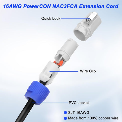 XMSJSIY 3-Prong NEMA 5-15R to PowerCon Power Cable Cord, 15A 125V, 3 Pin PowerCon Output Male Connector to NEMA 5-15R
